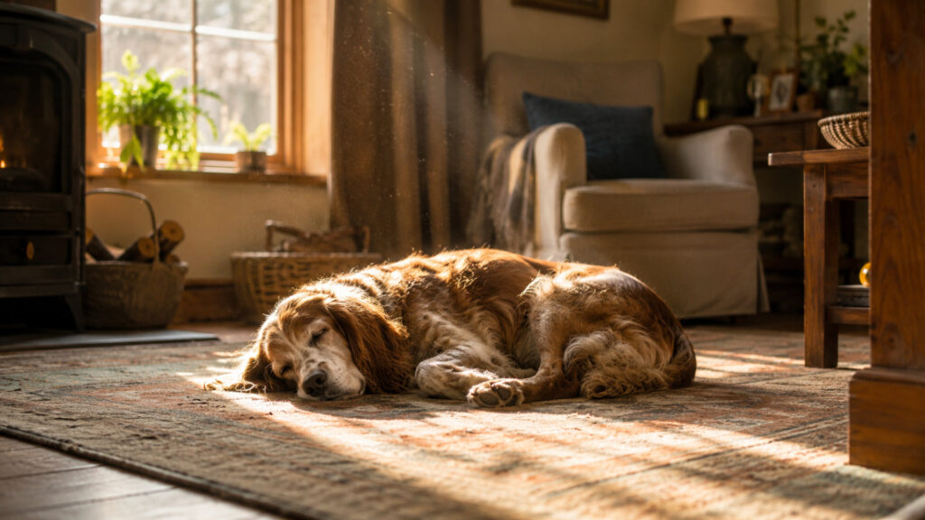senior dog sleeping in the afternoon sun