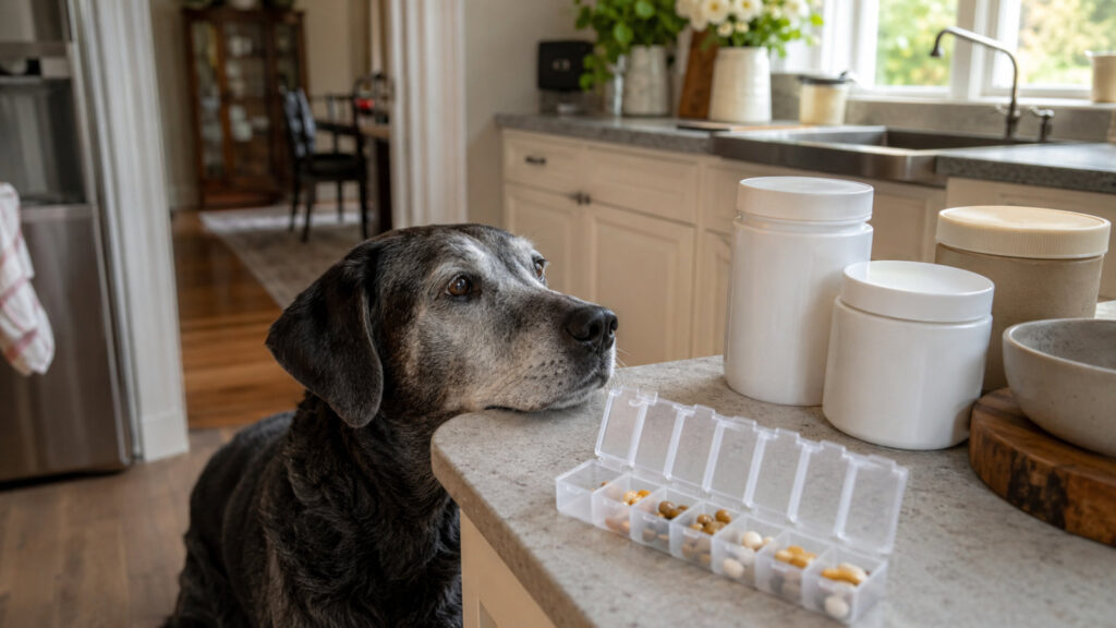 supplements laid out for a senior dog
